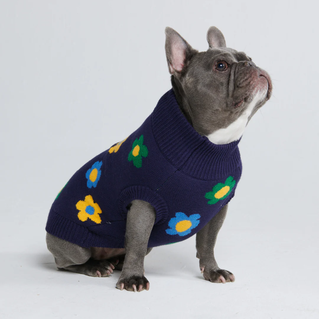 Maglione per cane lavorato a maglia - Fiori Blu Verdi Gialli - Image 5