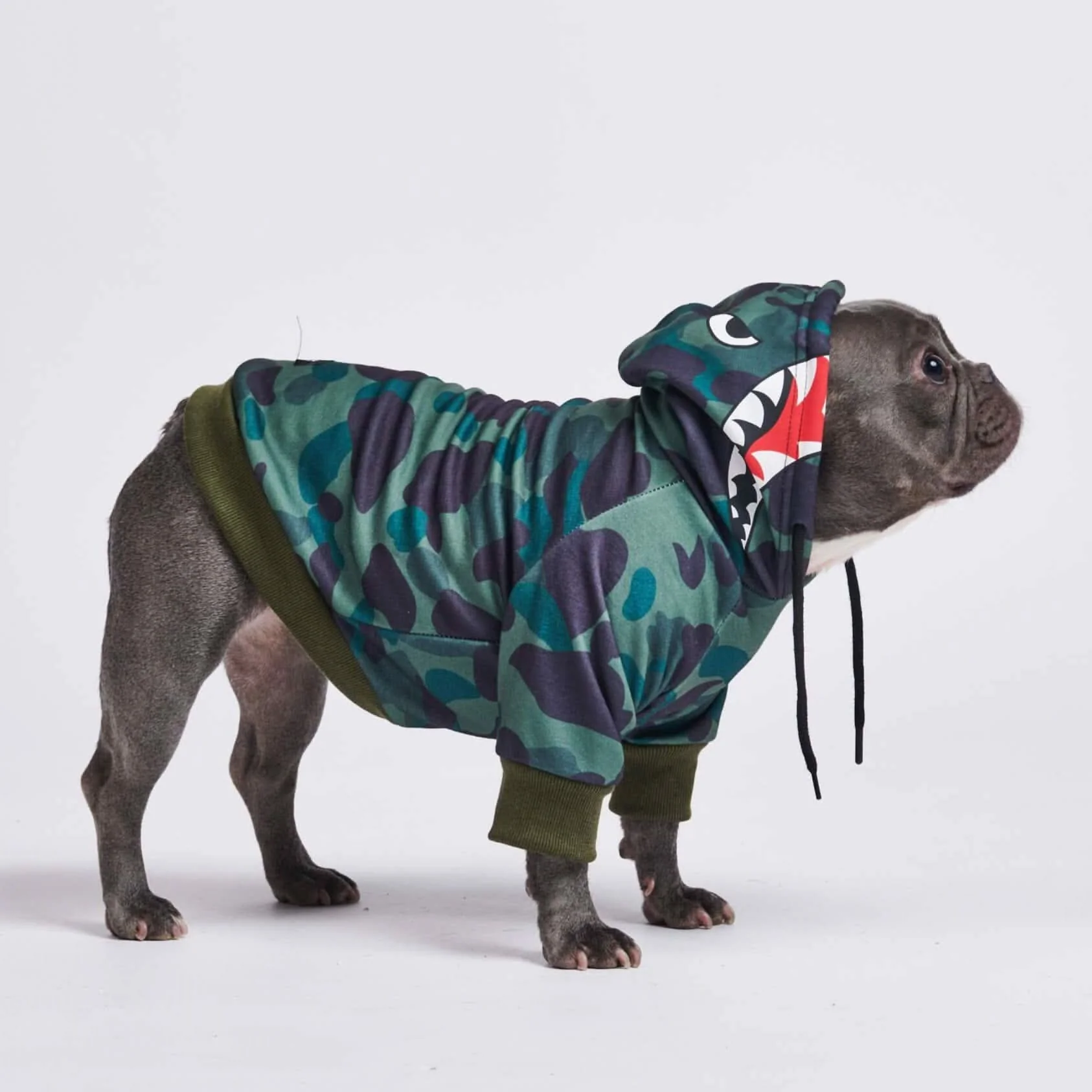 Felpa con Cappuccio per Cani Mostro Squalo - Verde Mimetico - Image 3