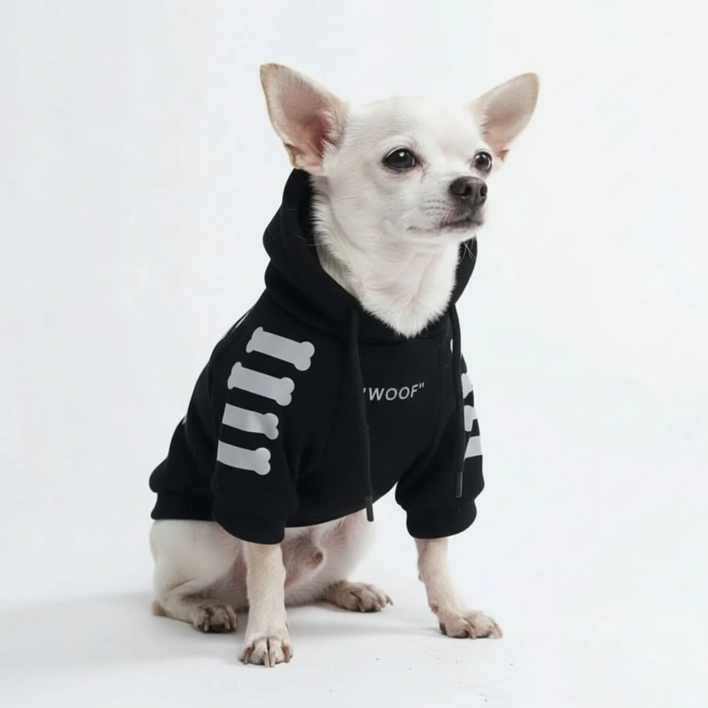 Felpa con cappuccio per cani "WOOF" - Nera e Riflettente - Image 5